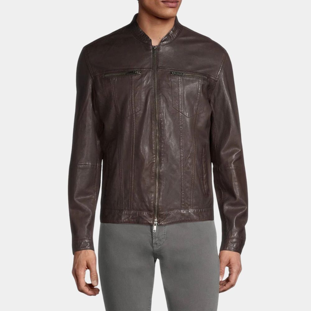 Countdown Mark Meachum Brown Leather Jacket - Front View