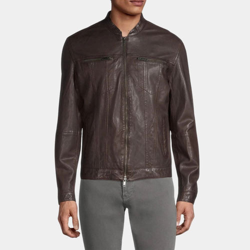 Countdown Mark Meachum Brown Leather Jacket - Front View