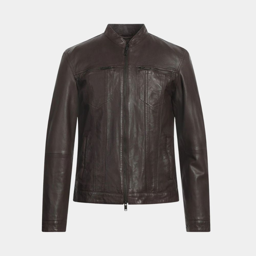 Countdown Mark Meachum Brown Leather Jacket - Mannequin Front View