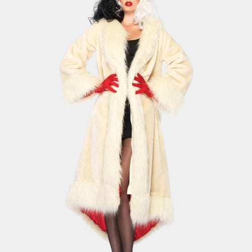 Cruella  Cruella de Vil aka Emma Stone Long Fur Coat - Front Posture View