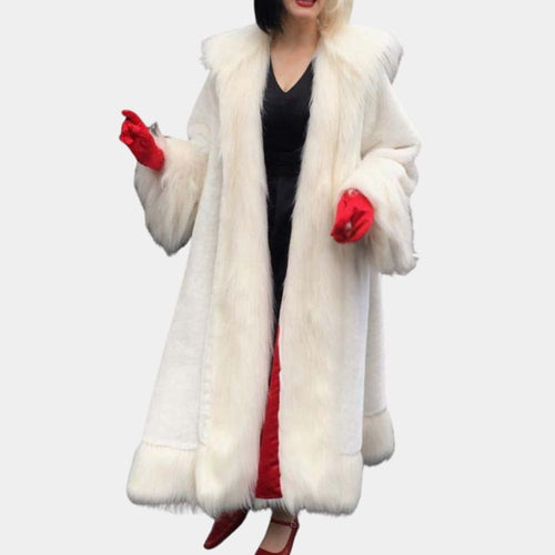 Cruella  Cruella de Vil aka Emma Stone Long Fur Coat - Front View