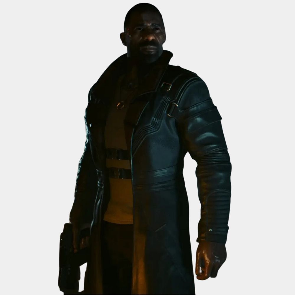 Cyberpunk 2077 Phantom Liberty Solomon Reed Black Leather Coat - Side View