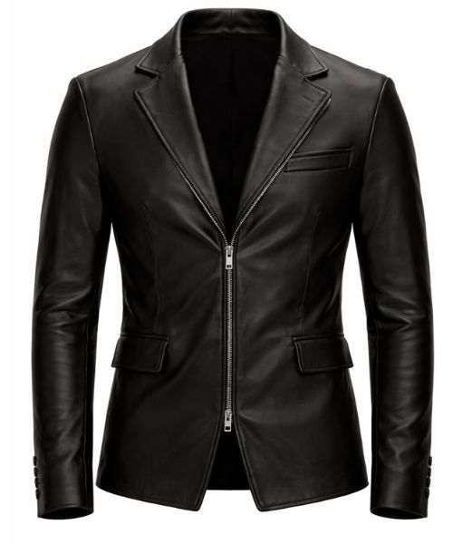 Men’s DONNIE Notch Lapel Zipper-End Real Leather Blazer