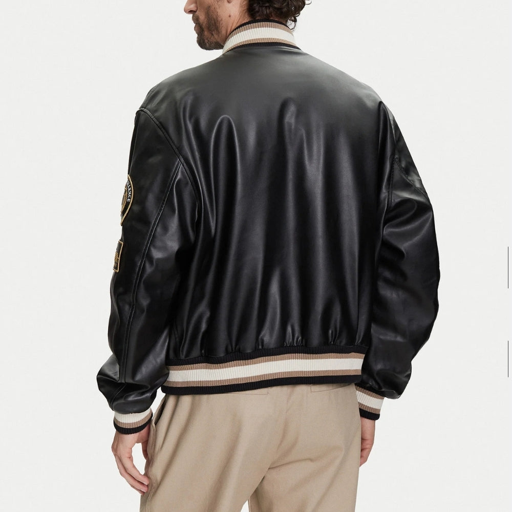 Damson Idris F1 APXgp Damson Idris Racing Varsity Leather Jacket - Back View