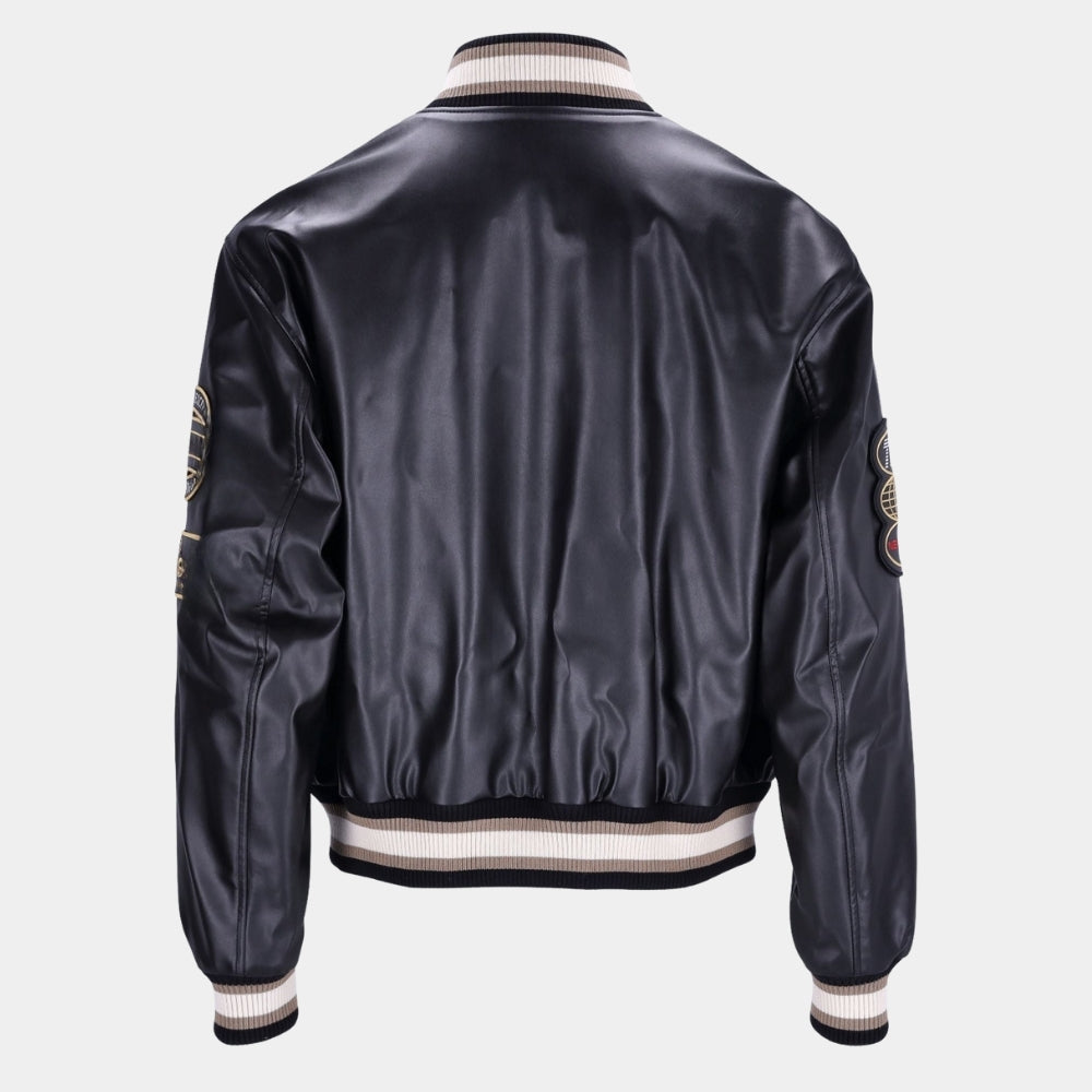 Damson Idris F1 APXgp Damson Idris Racing Varsity Leather Jacket - Mannequin Back View