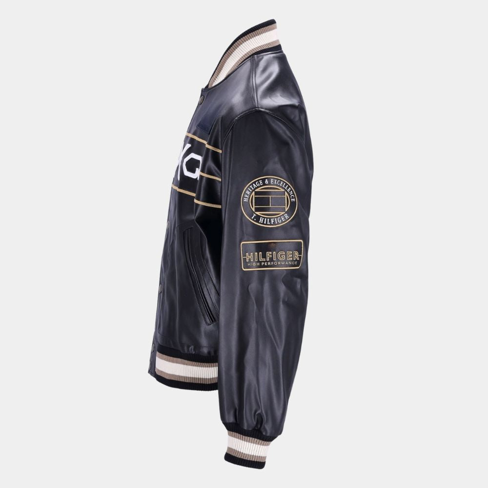 Damson Idris F1 APXgp Damson Idris Racing Varsity Leather Jacket - Mannequin Side View
