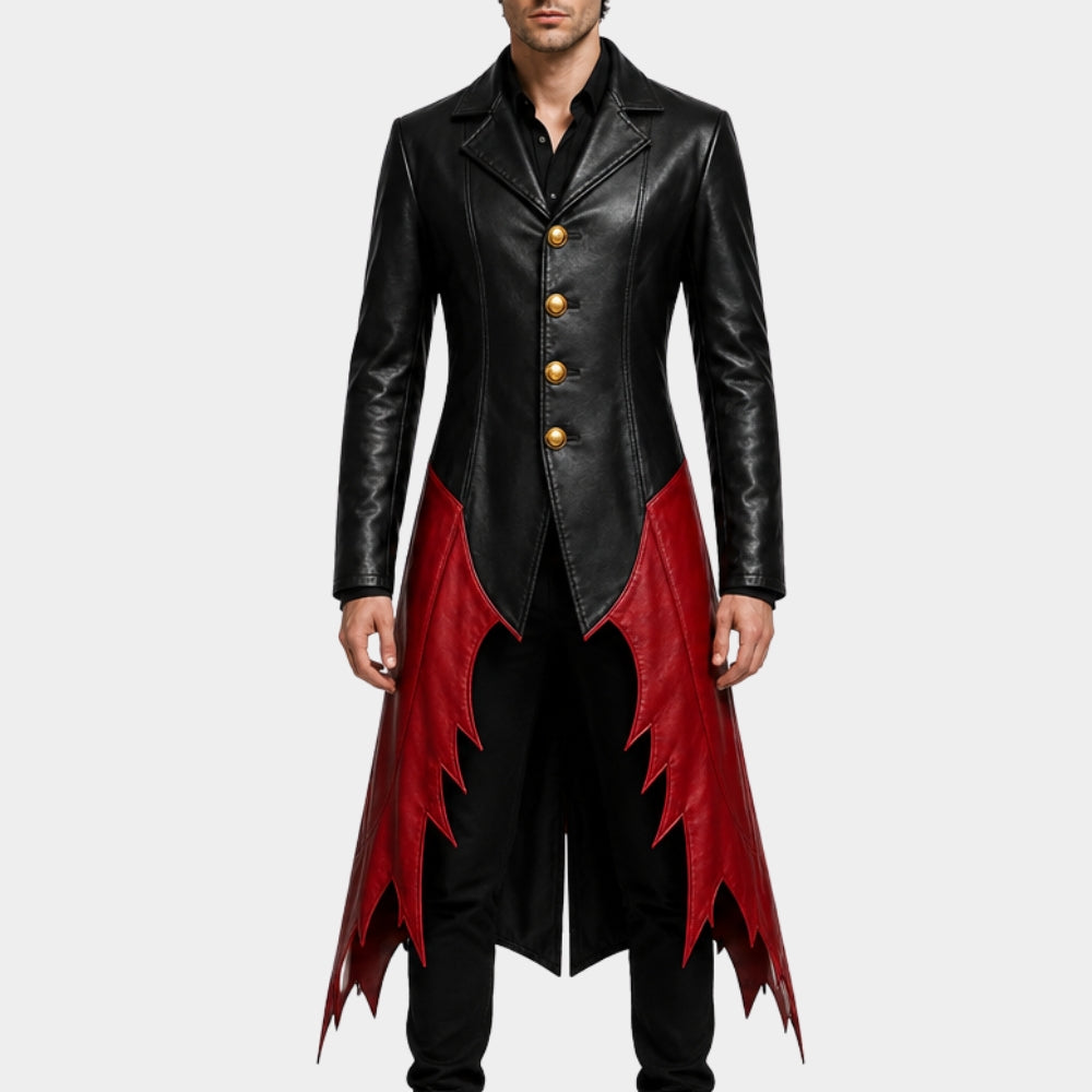 Dandadan Okarun Inspired Black Red Leather Coat