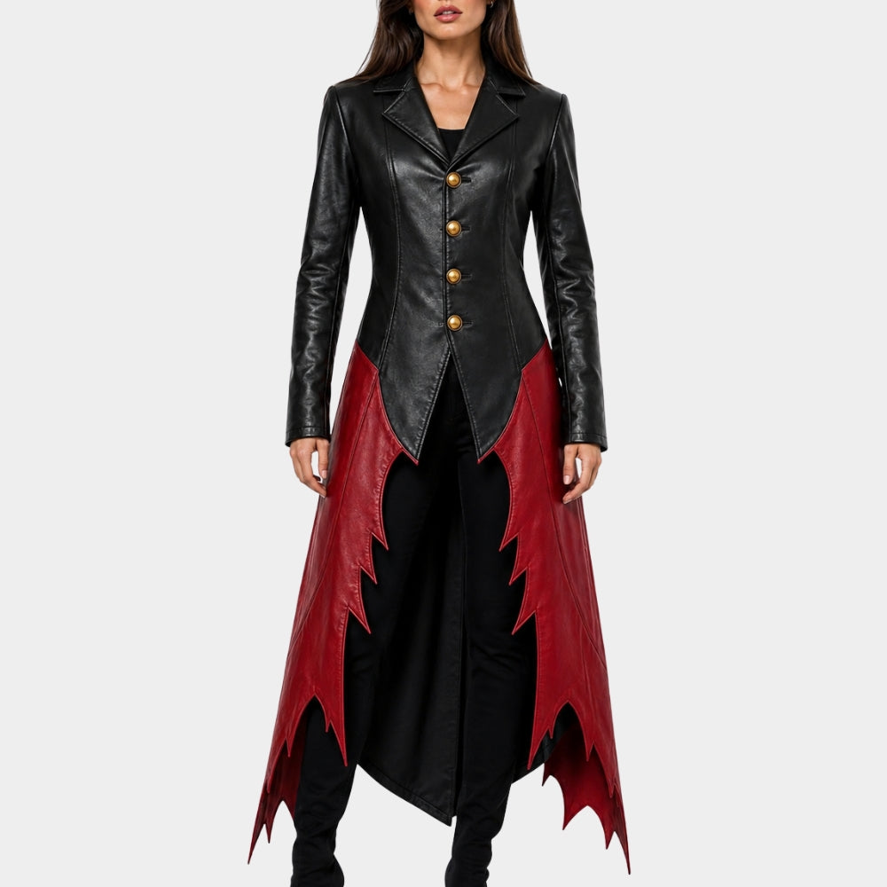 Dandadan Okarun Inspired Black Red Leather Coat