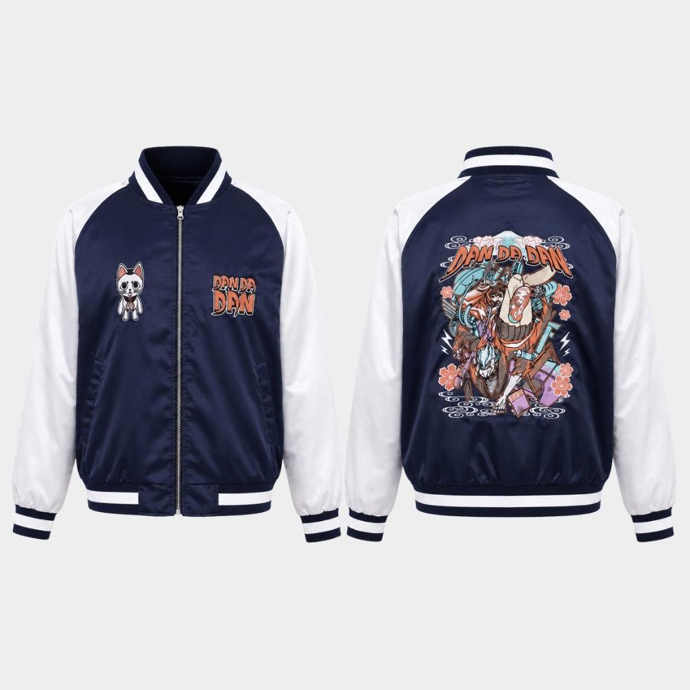Dandadan Souvenir Bomber Blue Satin Jacket