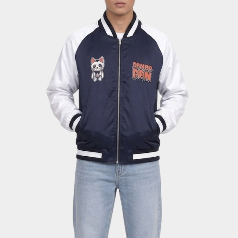 Dandadan Souvenir Bomber Blue Satin Jacket