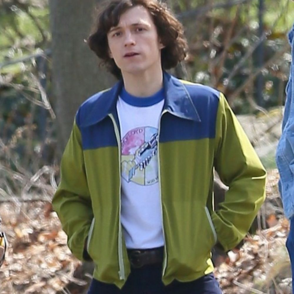 Danny Sullivan Tom Holland Green and Blue Shirt Collar Jacket - Front View