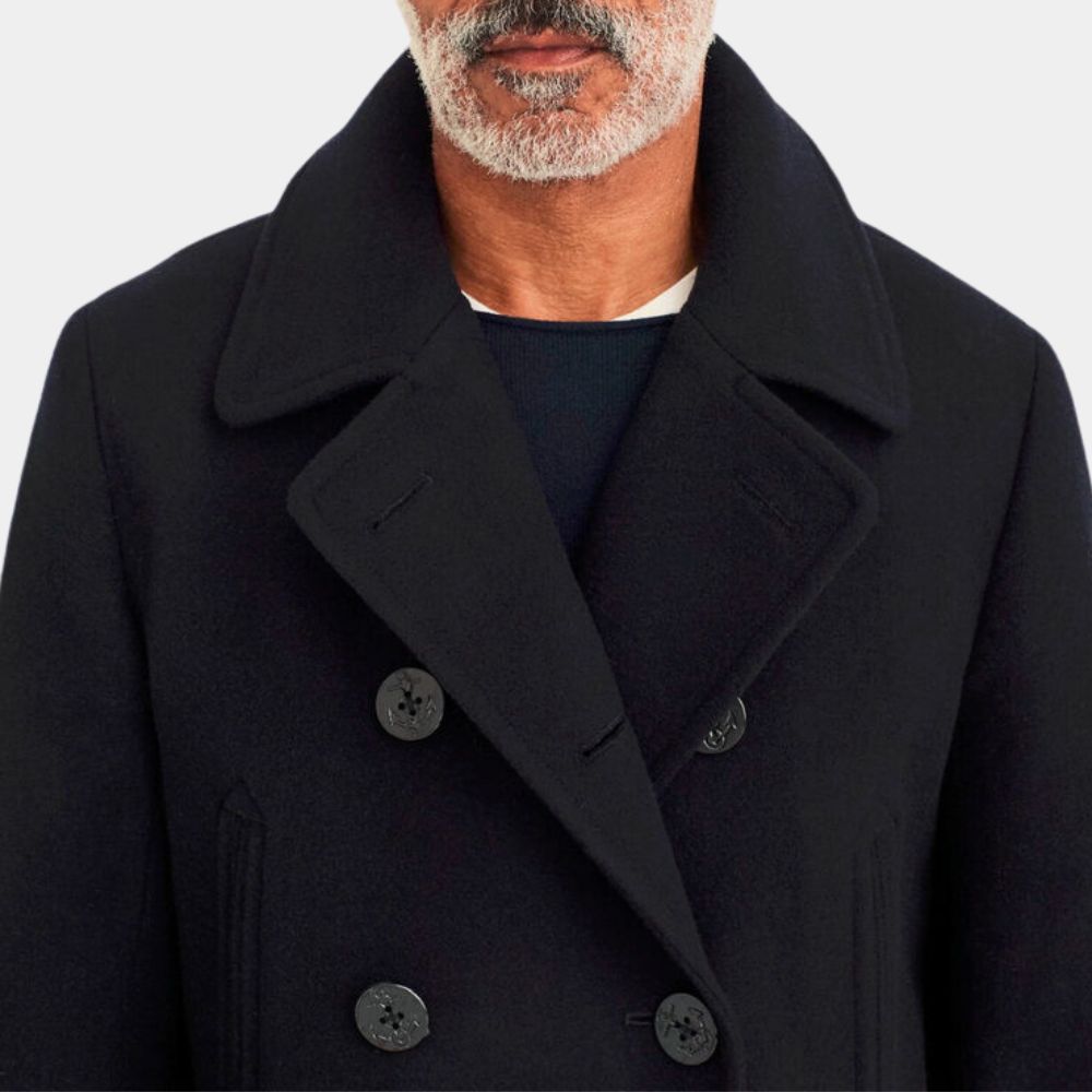 Dark Matter Joel Edgerton Black Wool Peacoat - Front Close - Up View