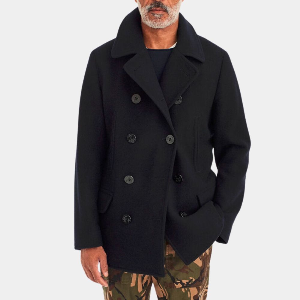 Dark Matter Joel Edgerton Black Wool Peacoat - Front View