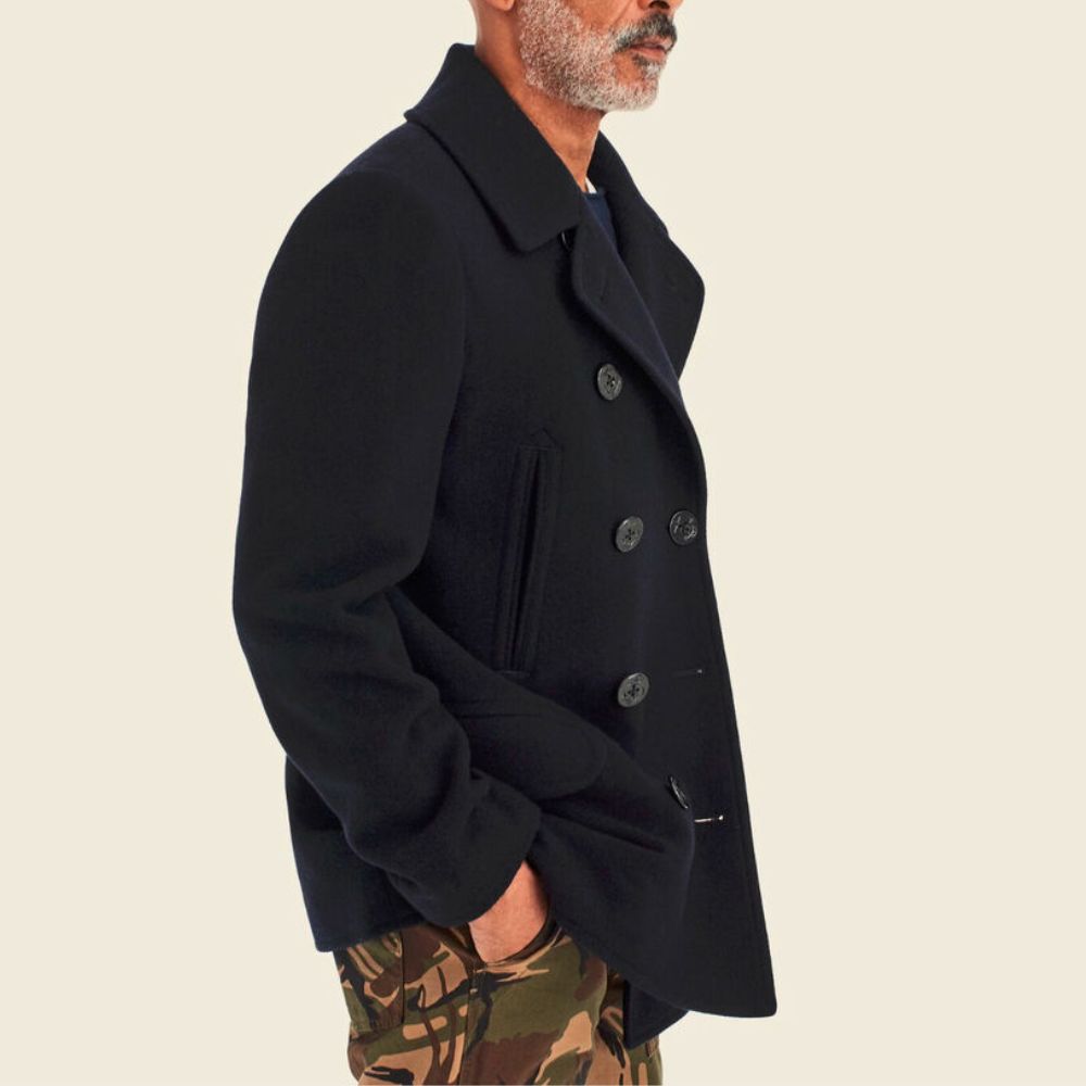 Dark Matter Joel Edgerton Black Wool Peacoat - Side View