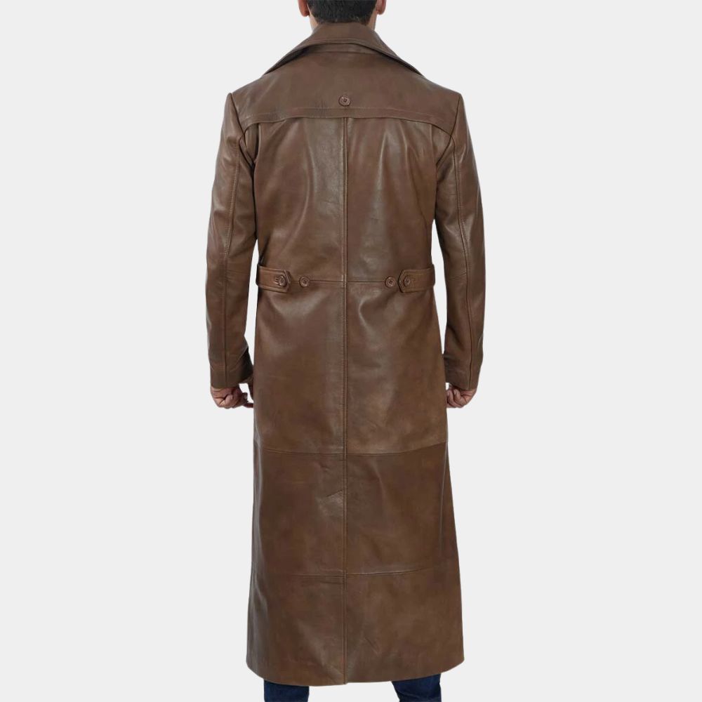 Dawn of Justice Batman Nightmare Brown Leather Trench Coat - Back View