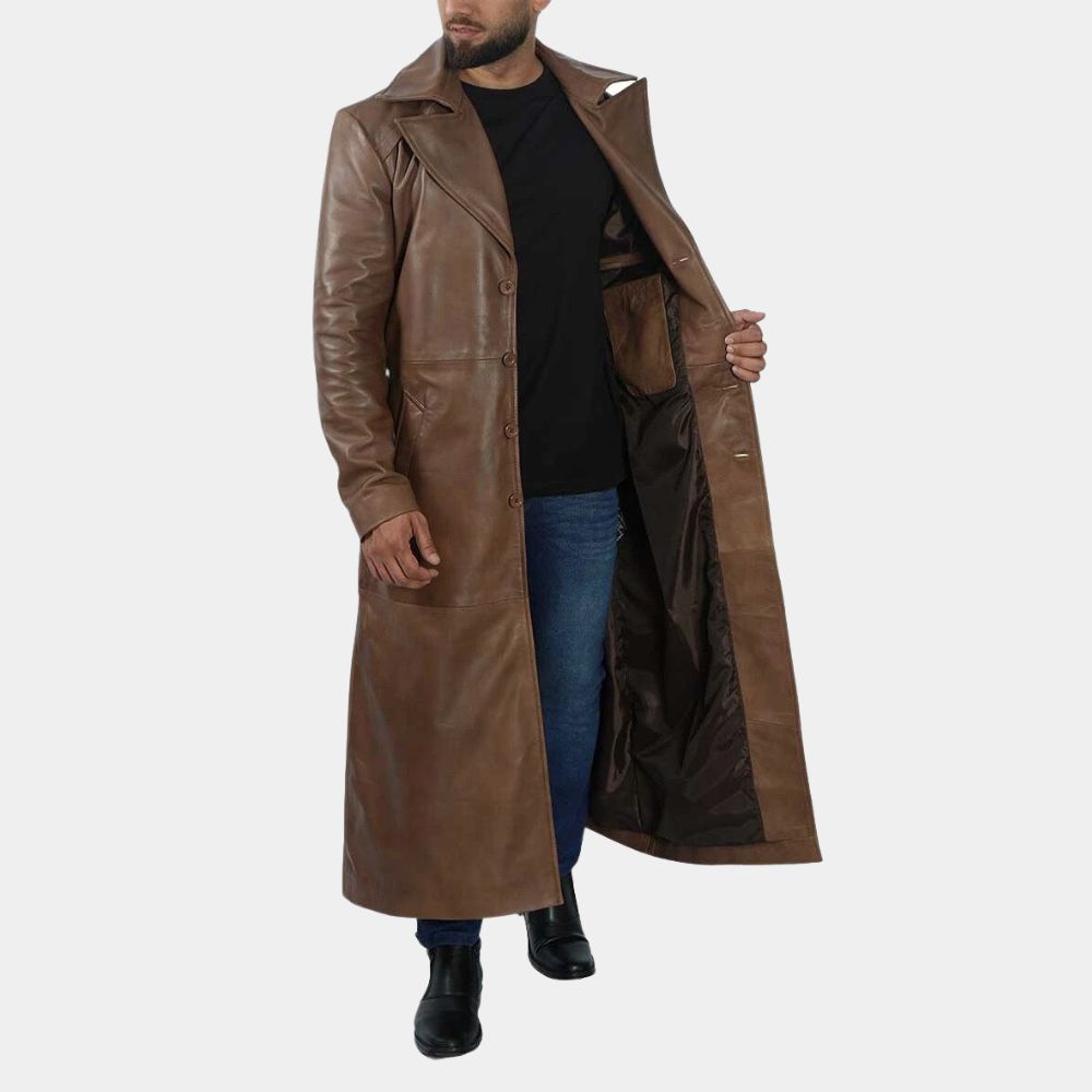 Dawn of Justice Batman Nightmare Brown Leather Trench Coat - Front Inner View