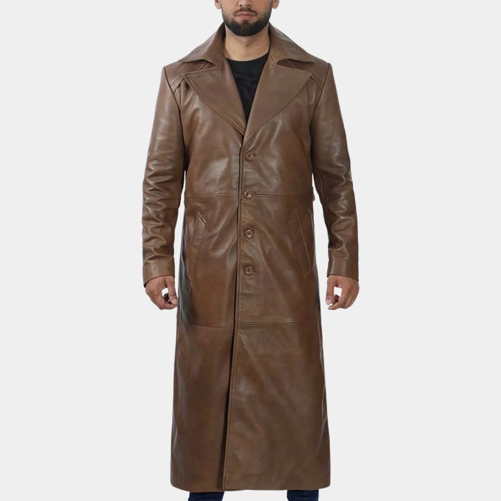 Dawn of Justice Batman Nightmare Brown Leather Trench Coat - Front Posture View