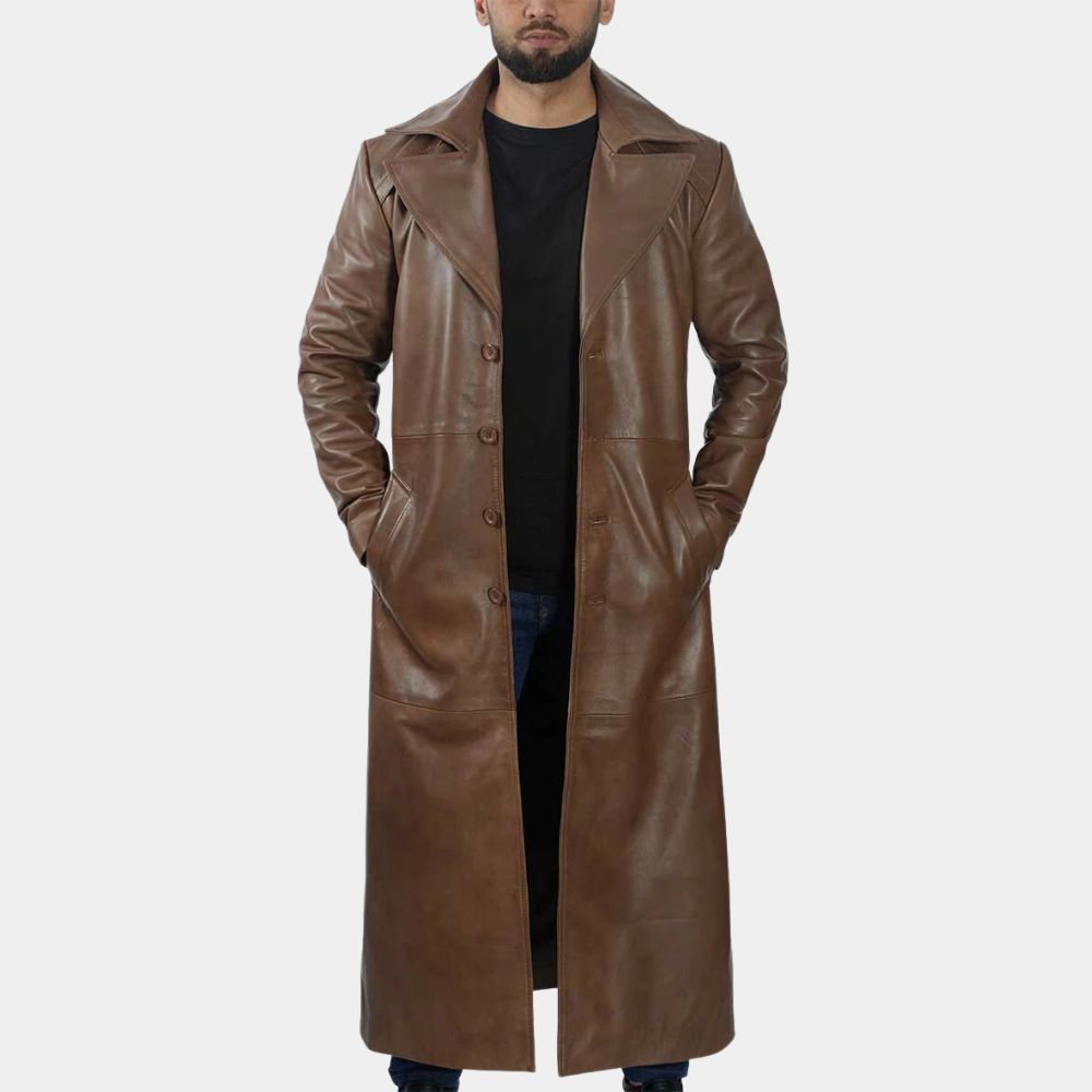 Dawn of Justice Batman Nightmare Brown Leather Trench Coat - Front View
