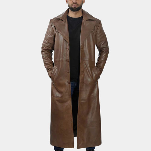 Dawn of Justice Batman Nightmare Brown Leather Trench Coat - Front View