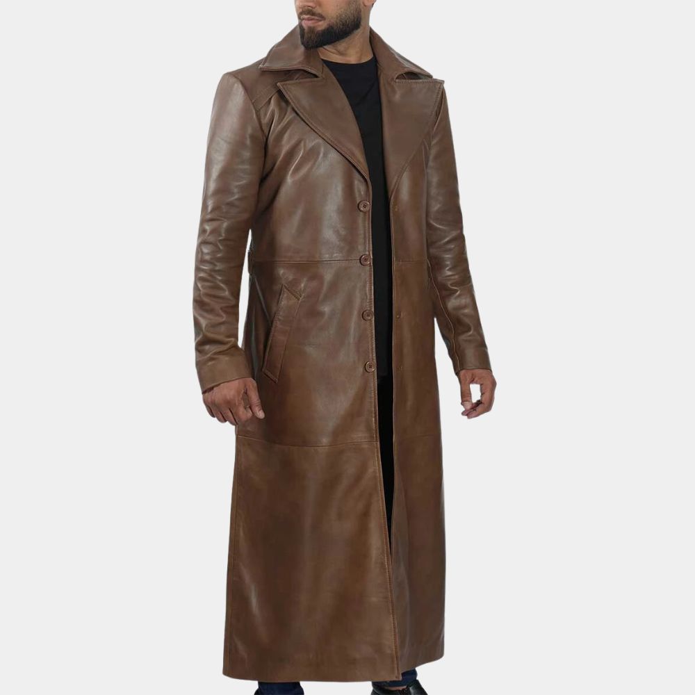 Dawn of Justice Batman Nightmare Brown Leather Trench Coat - Side View
