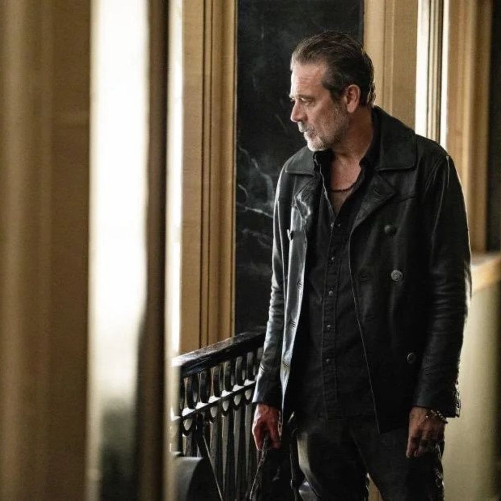 Dead City The Walking Dead Negan's Black Leather Jacket - Character Front Posture View
