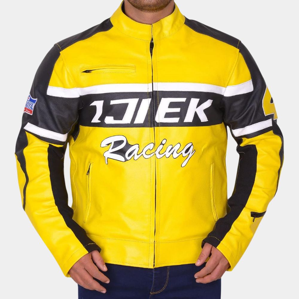 Dead Rising 2 Chuck Greene Yellow and Black Leather Jacket - Posture Front View