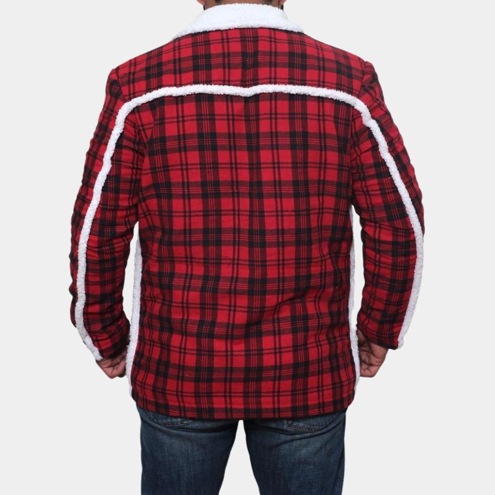 Deadpool Wade Wilson Flannel Jacket Shearling Lining - Back View