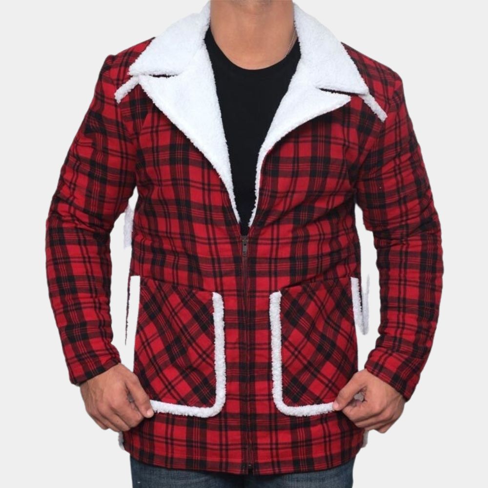 Deadpool Wade Wilson Flannel Jacket Shearling Lining - Front Posture View
