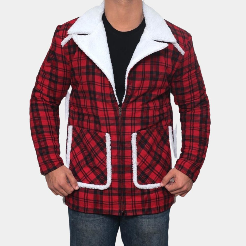 Deadpool Wade Wilson Flannel Jacket Shearling Lining - Front View