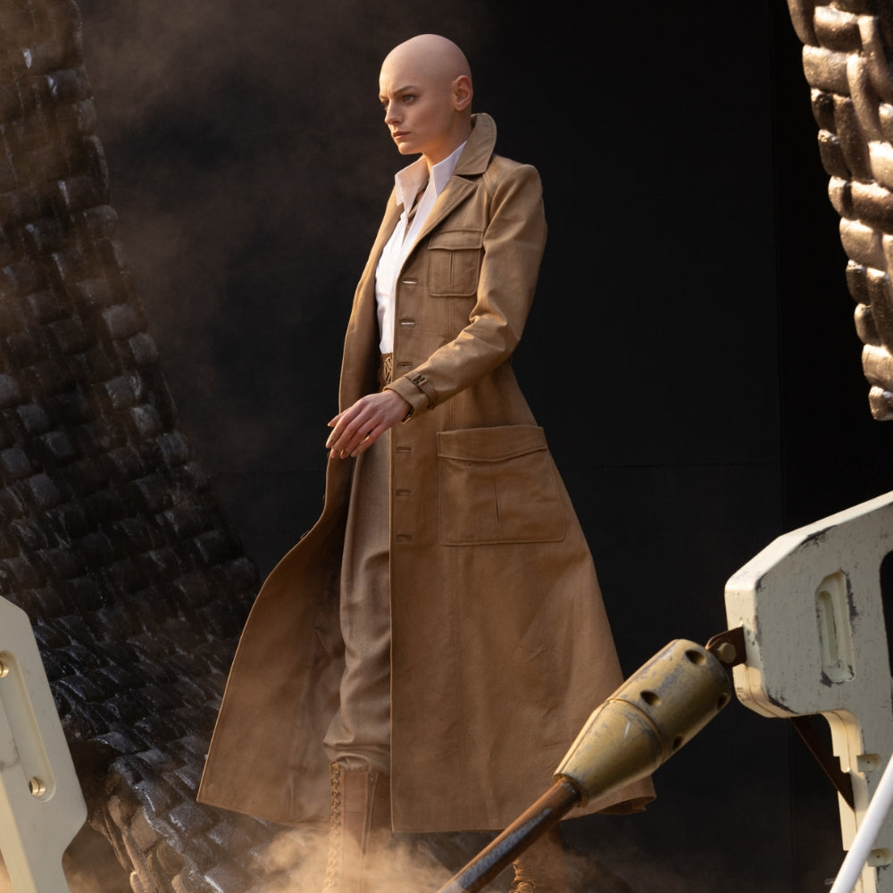 Deadpool &amp; Wolverine Women's Cassandra Nova Long Trench Coat - Character Side Posture View