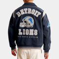 Defend The Den  Detroit Lions Varsity Full Snap Wool Blend Jacket - Back View