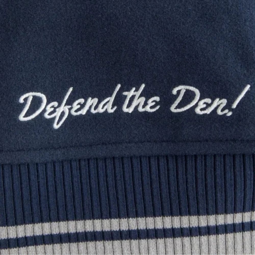 Defend The Den  Detroit Lions Varsity Full Snap Wool Blend Jacket - Logo View