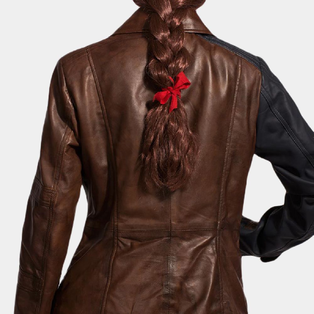 Defiance Julie Benz Brown And Blue Leather Jacket - Back View