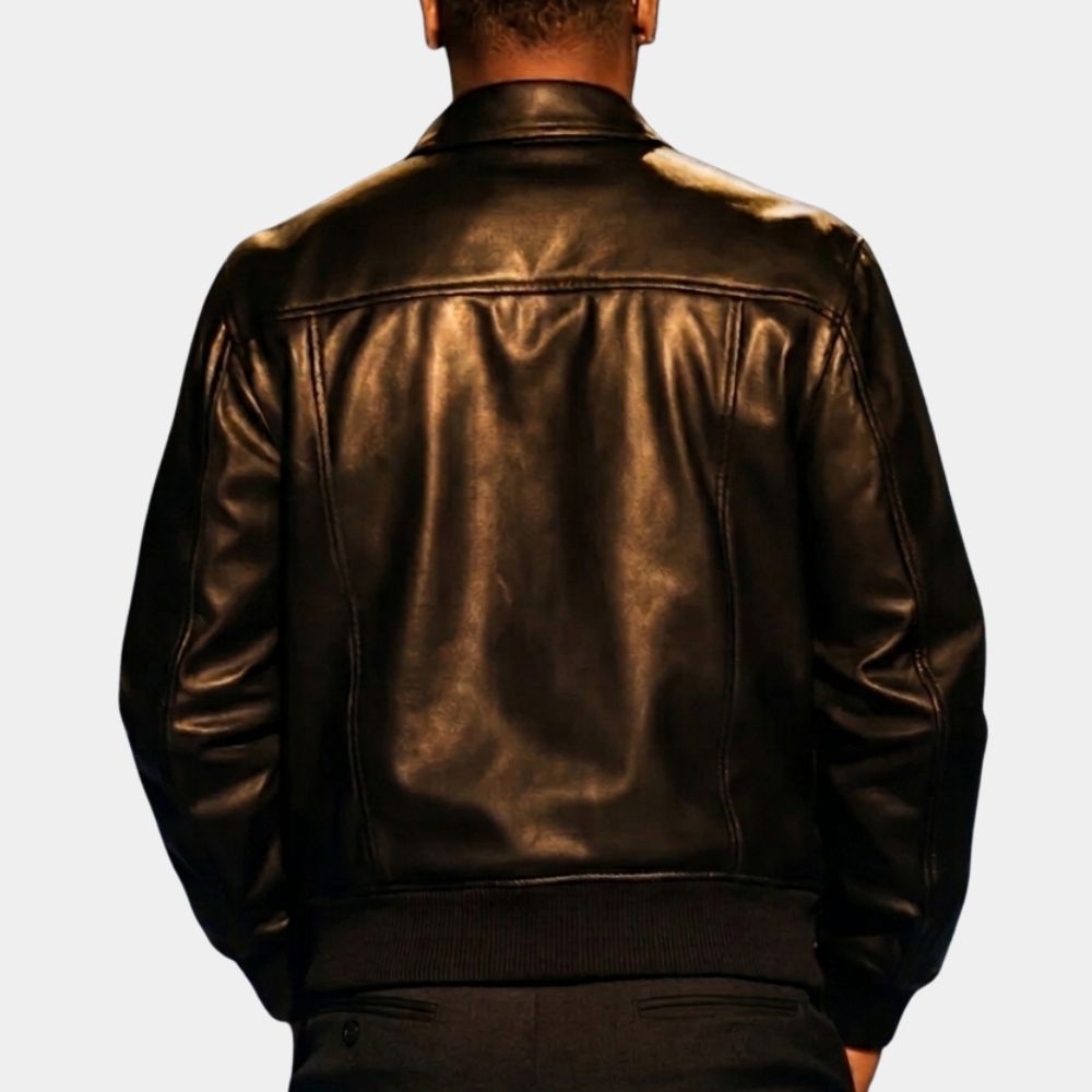 Delusional 2026 Mike Epps Black Leather Bomber Jacket - Back View