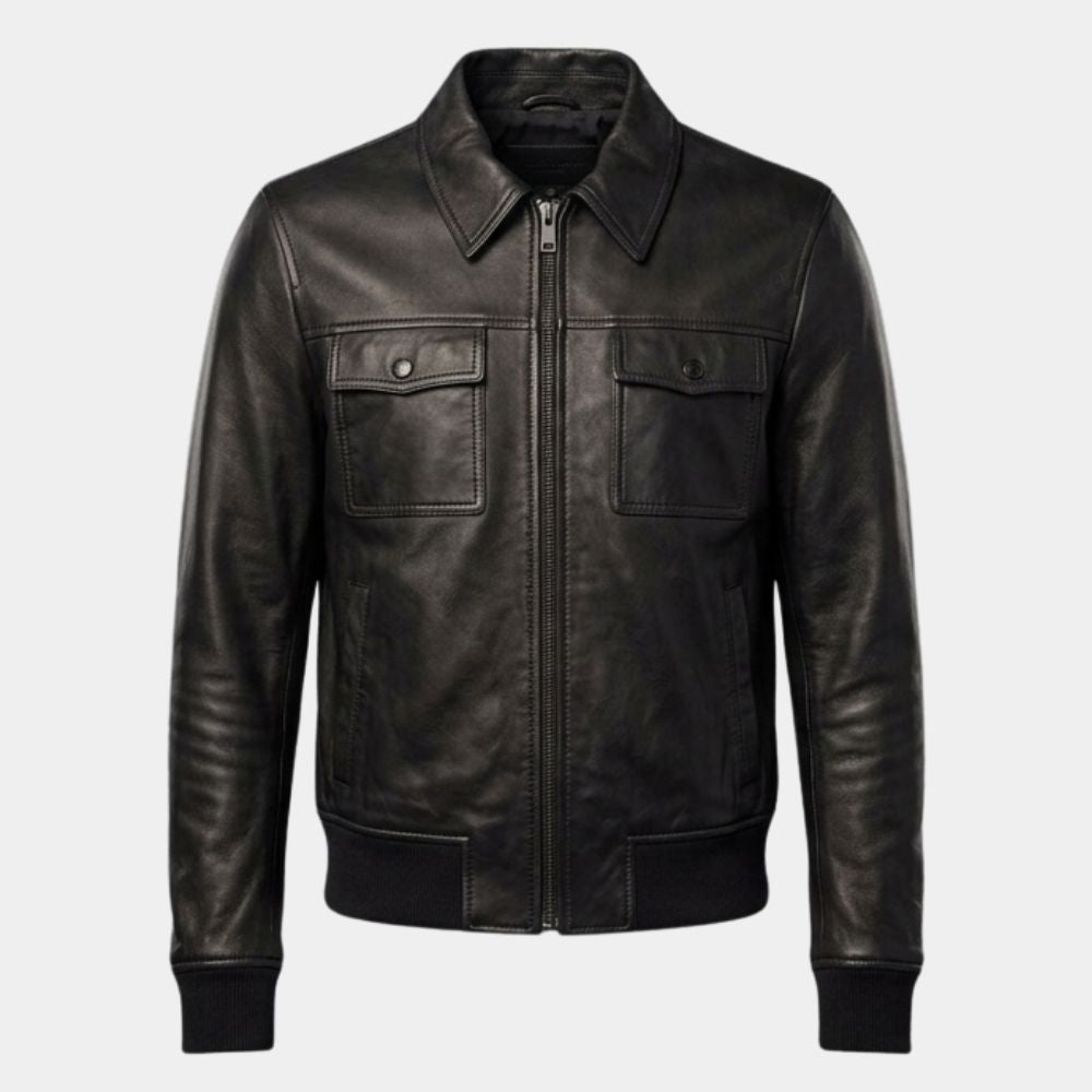 Delusional 2026 Mike Epps Black Leather Bomber Jacket - Mannequin View