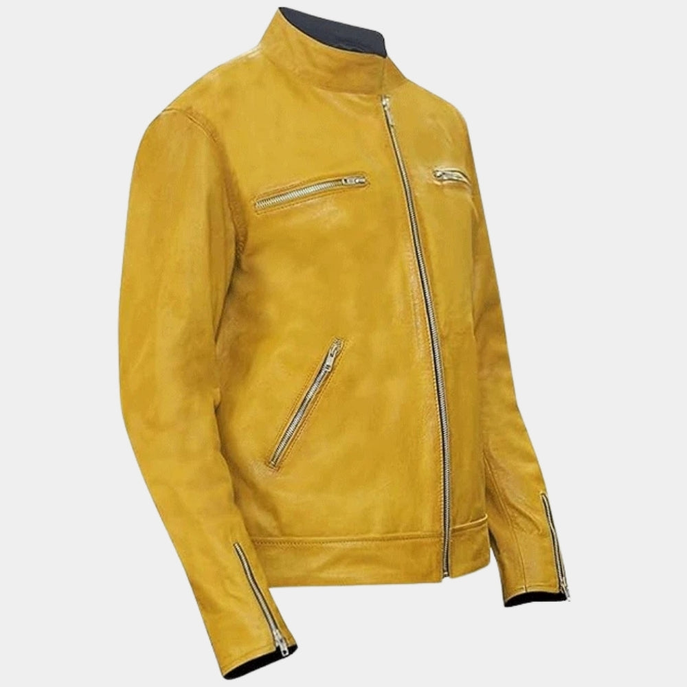 Detective Show  Dirk Gently aka Samuel Barnett Yellow Leather Jacket - Mannequin Side View