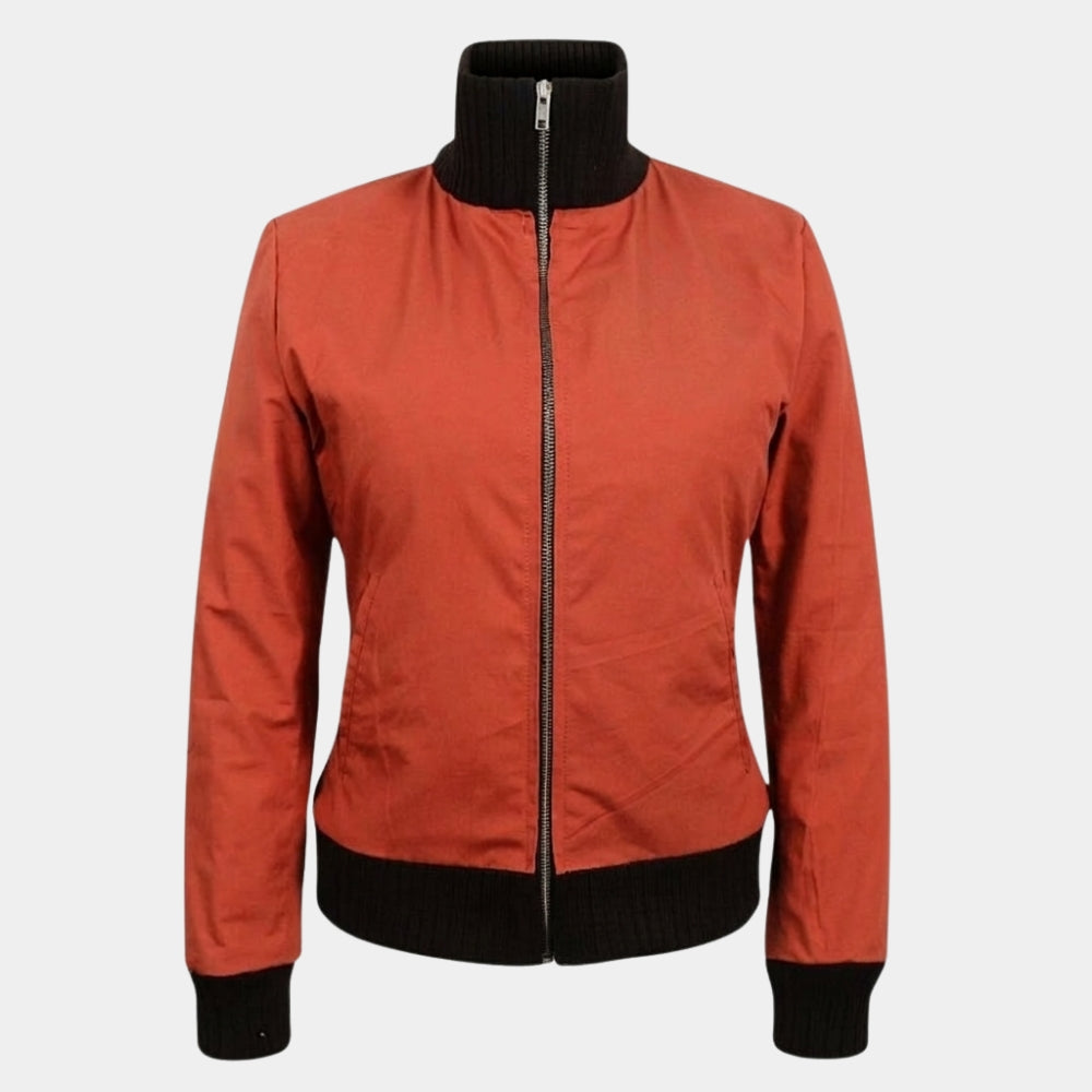 Disco Elysium  Kim Kitsuragi Orange Pilot Bomber Jacket - Mannequin Front View