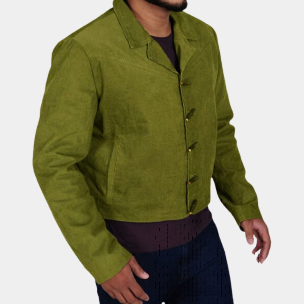 Django Unchained  Django (Jamie Foxx) Green Wool Coat - Side View