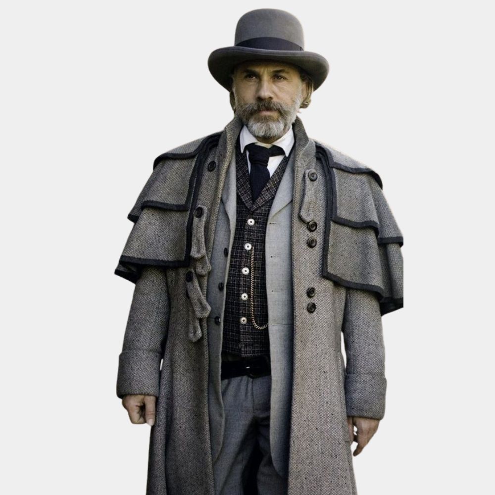Django Unchained  Dr. King Shultz aka Christoph Waltz Long Wool Grey Coat - Character Front View