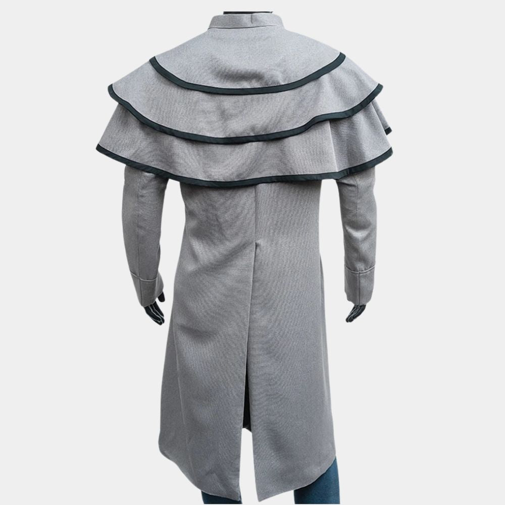 Django Unchained  Dr. King Shultz aka Christoph Waltz Long Wool Grey Coat - Mannequin Back View
