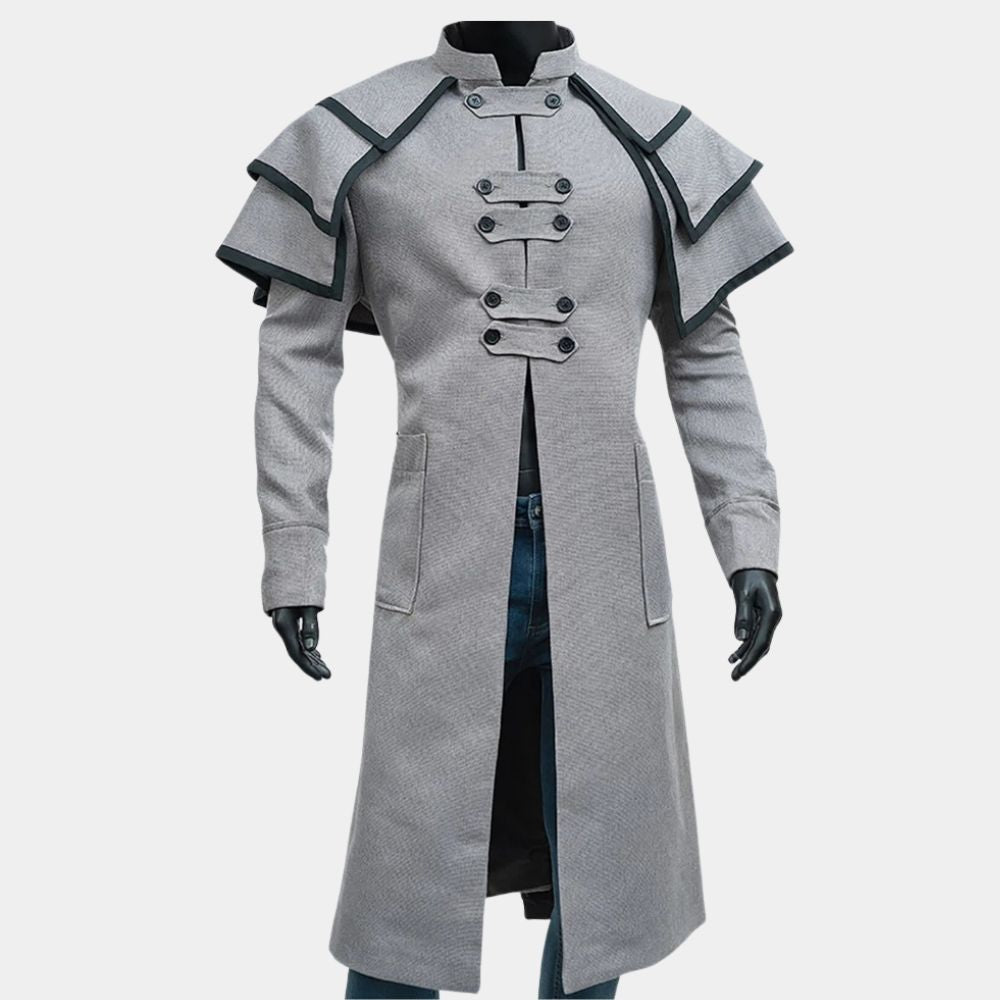 Django Unchained  Dr. King Shultz aka Christoph Waltz Long Wool Grey Coat - Mannequin Front View