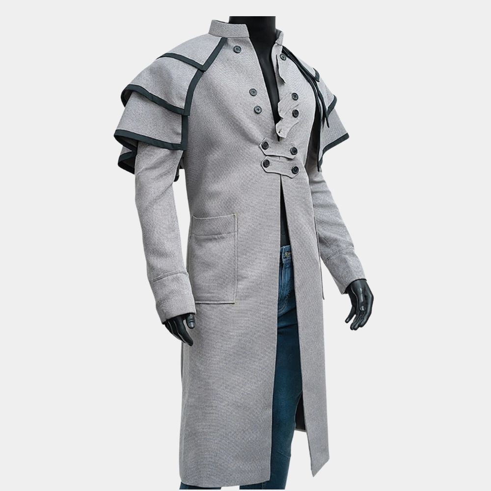 Django Unchained  Dr. King Shultz aka Christoph Waltz Long Wool Grey Coat - Mannequin Side View