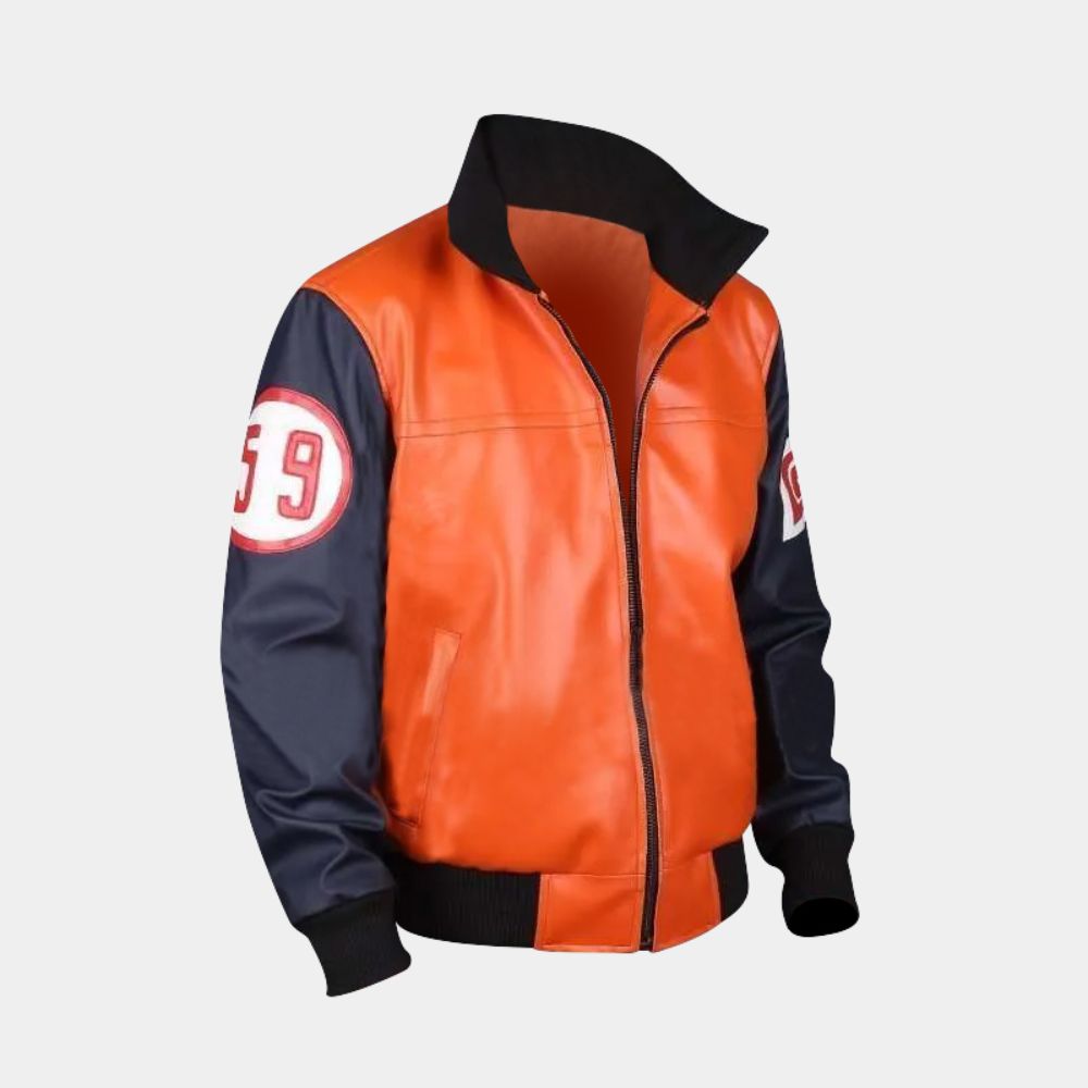 Dragon Ball Z  Goku Orange and Black Leather Jacket - Mannequin Front View