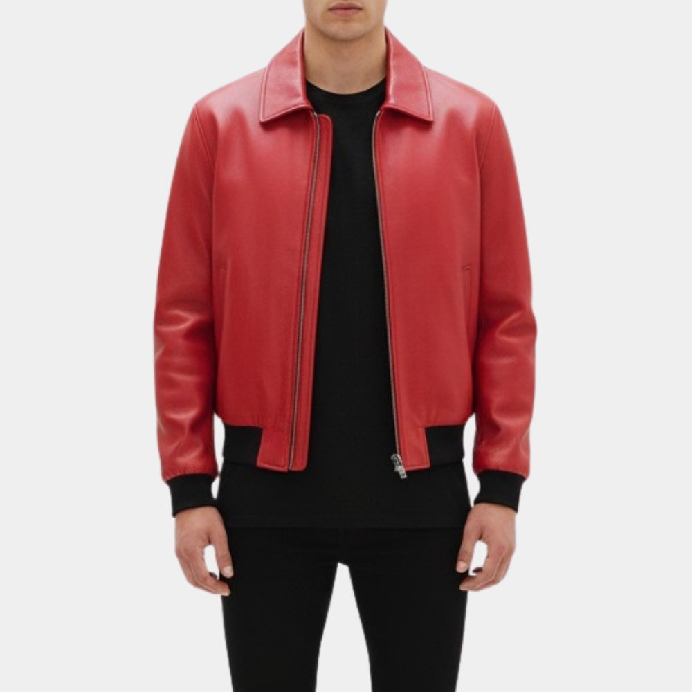 Drake Albanian Flag Red Leather Jacket Front