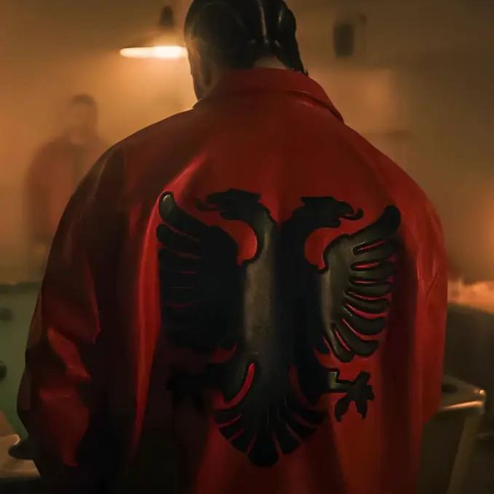 Drake Polar Opposites Albanian Flag Red Bomber Jacket - Character Back View