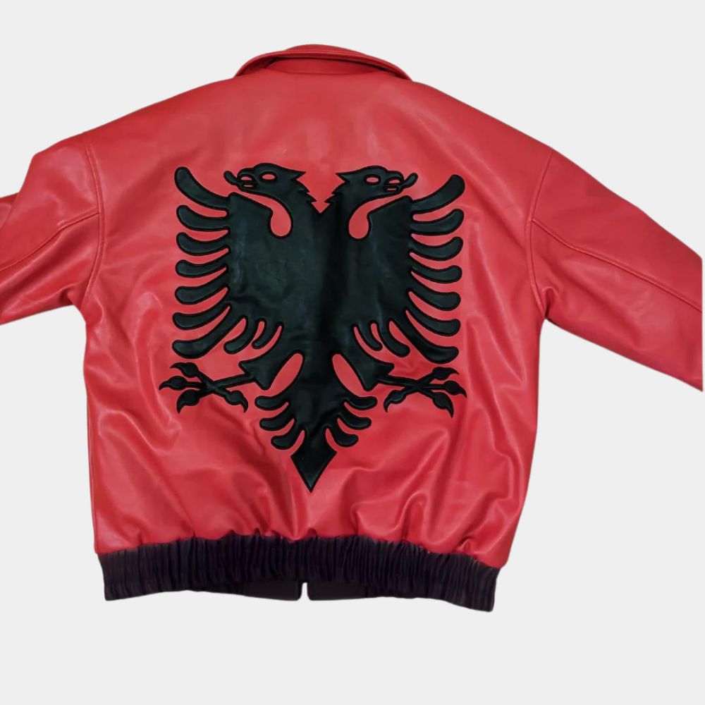 Drake Polar Opposites Albanian Flag Red Bomber Jacket - Mannequin Back View