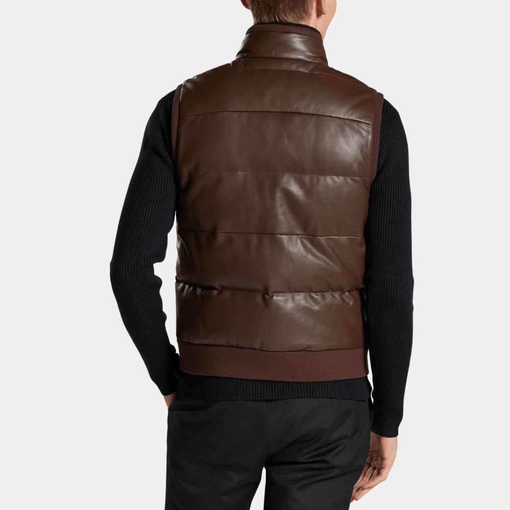 Dylan  Brown Real Leather Down Gilet - Back View