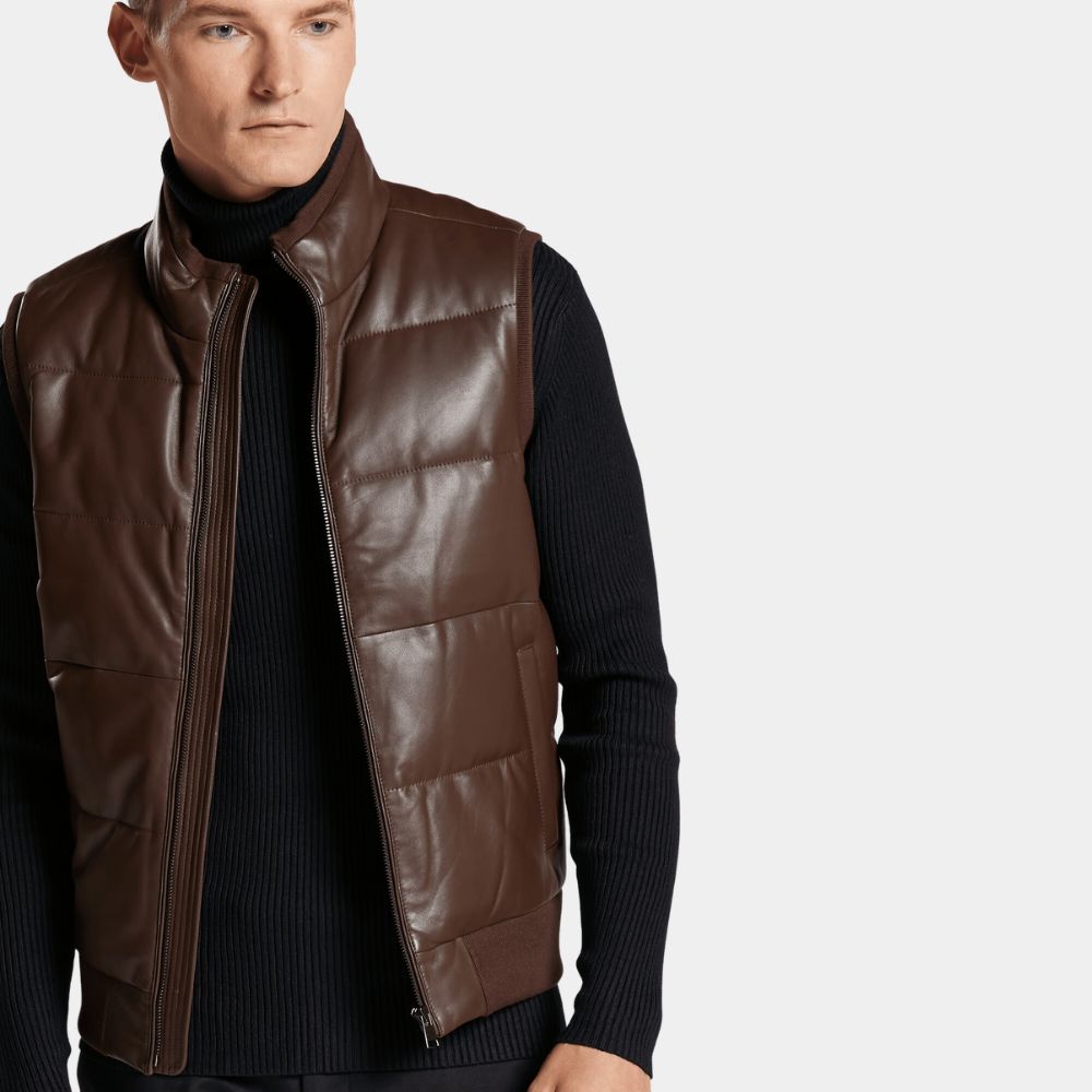 Dylan  Brown Real Leather Down Gilet - Front Posture View
