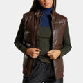Dylan  Brown Real Leather Down Gilet - Front View