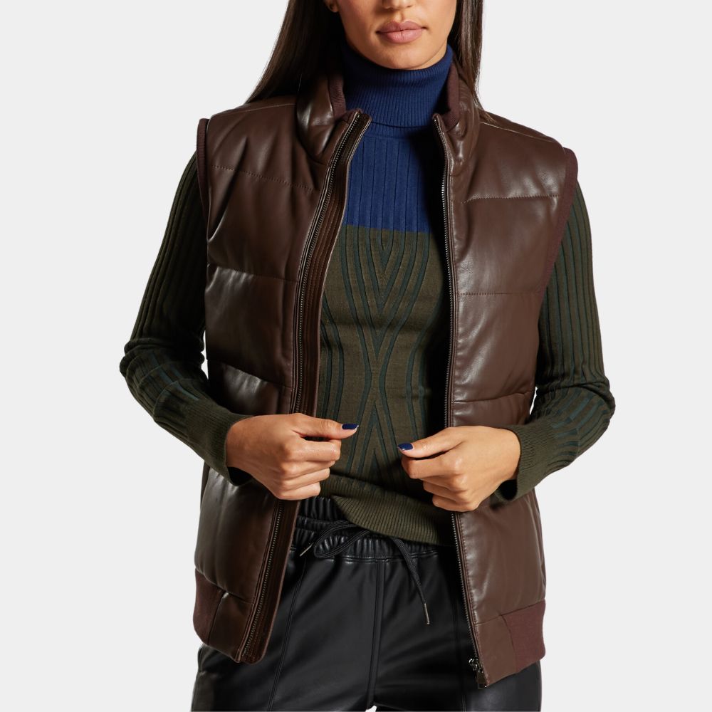 Dylan  Brown Real Leather Down Gilet - Front View